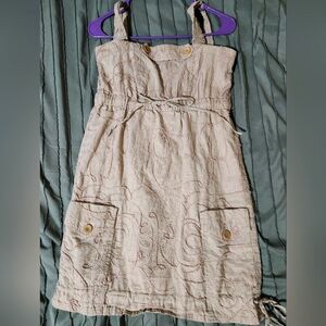 Khaki Mini Dress With Flower Stitching Small